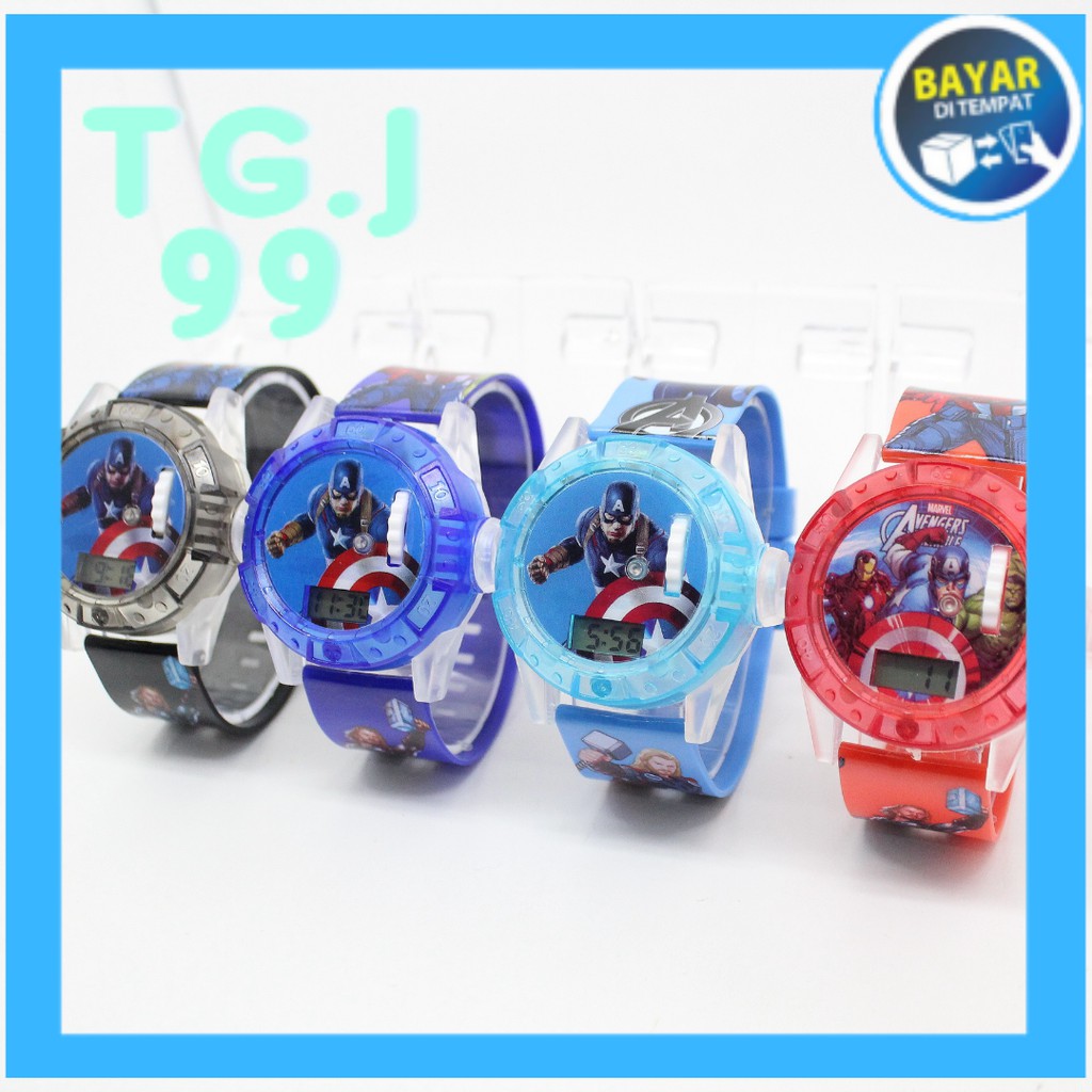 JAM TANGAN FASHION ANAK LAKI LAKI LASER PROYEKTOR DAN MELODI KARAKTER SUPER HERO GROSIR MURAH