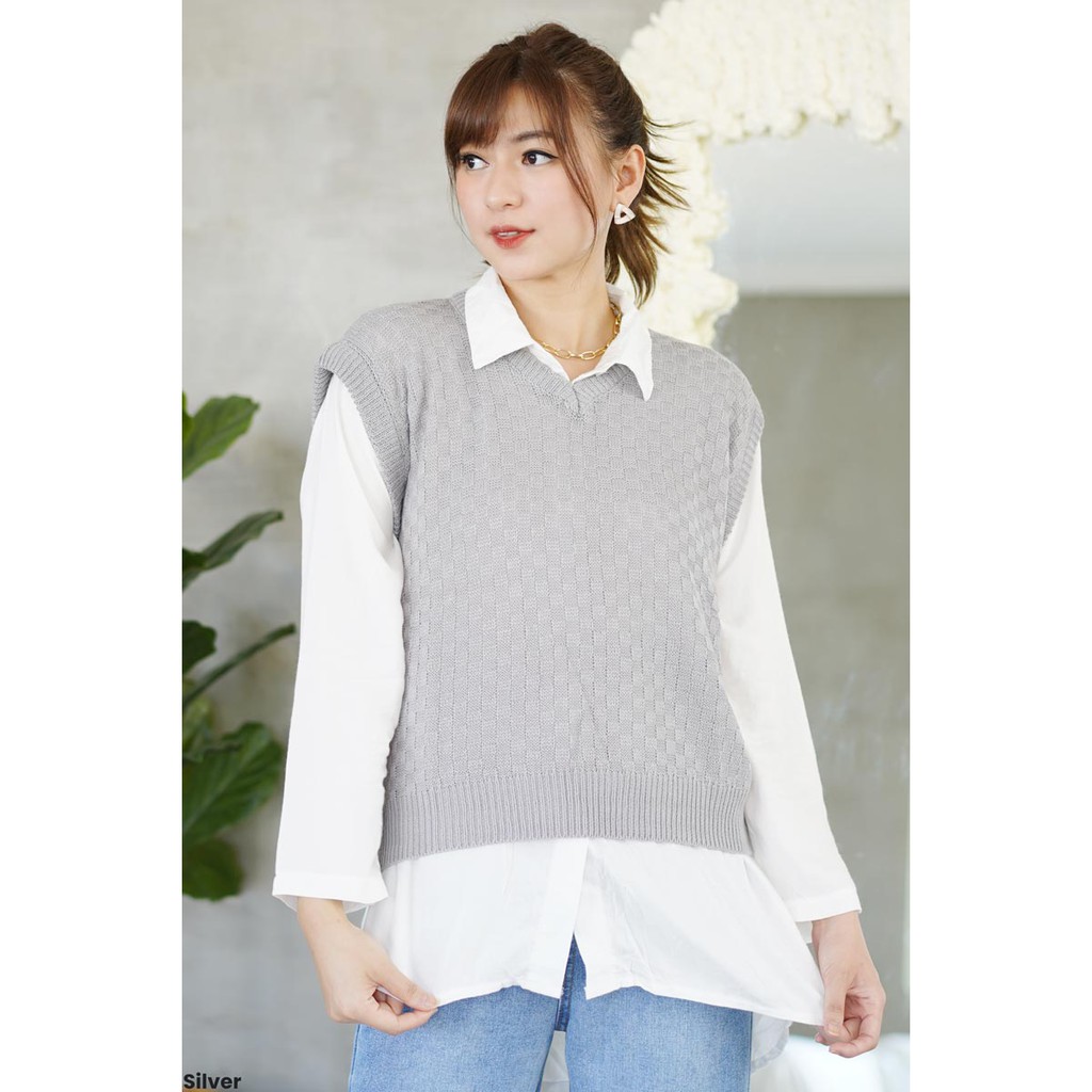 Chess Knit Vest Rompi Rajut Wanita