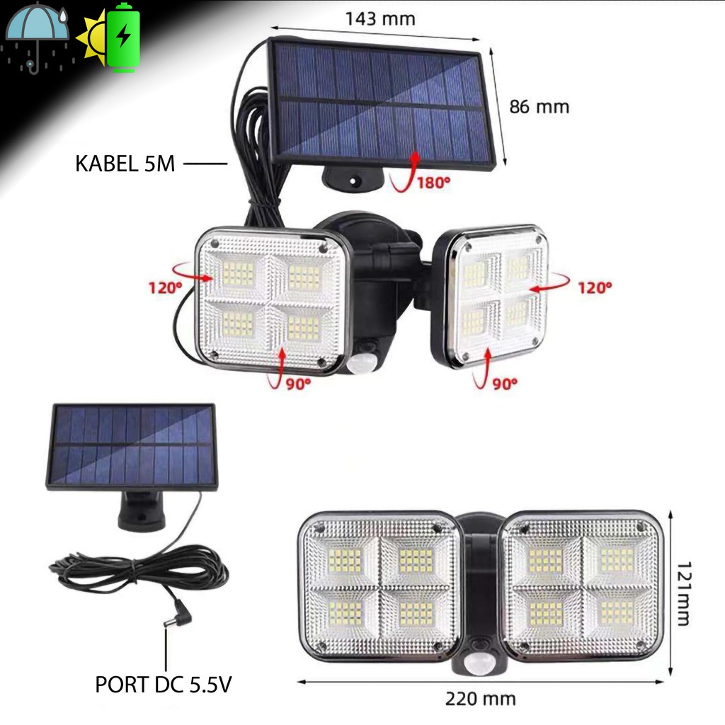 Lampu Dinding Tenaga Surya Sensor PIR 3 Mode Penerangan Sampai 5 Meter