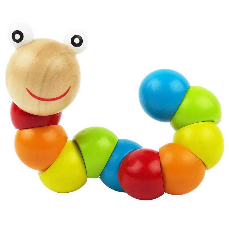 HZ Mainan Edukasi Anak Ulat Kayu Lucu / Mainan Ulat Kayu Lucu / Mini Worm Colorful Wooden Toy