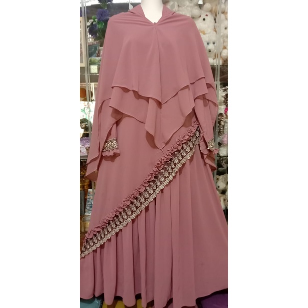 Gamis syar.i ceruti babydoll  dewasa dan anak model serong renda hitam kriwil # RKS