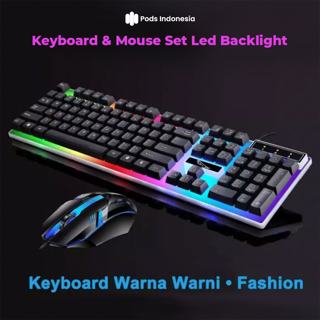 ✅Keyboard and Mouse G21B Gaming Set LED RGB Waterproof Acetech For Pc &amp; Laptop by Pods Indonesiaa