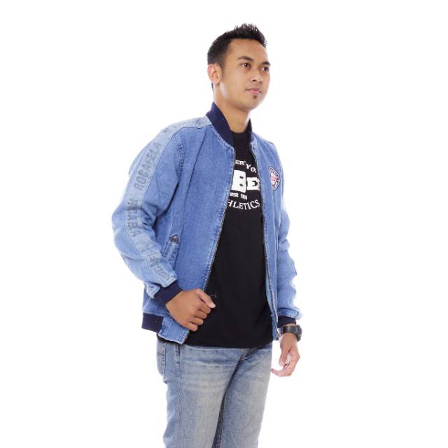 Jaket jeans rocavela strip jaket jeans model bomber