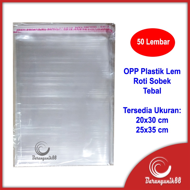 Plastik OPP Roti Sobek Lem Kue Tebal 50 Lembar Ada Lem 20x30cm 25x35cm