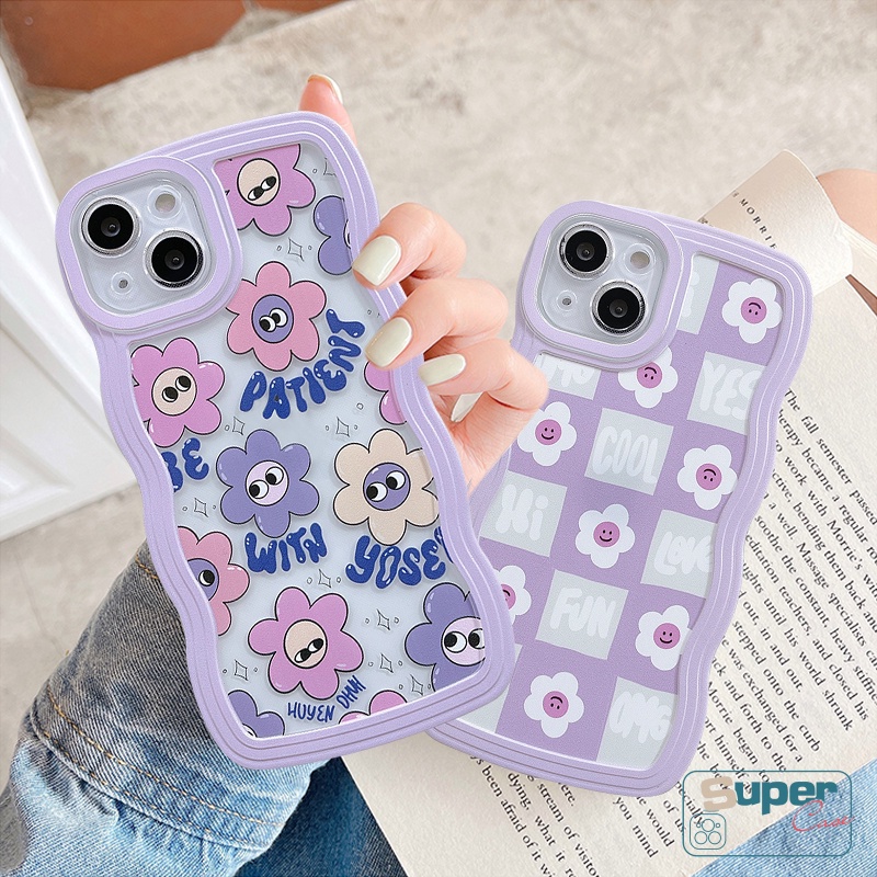 Untuk Redmi 12C 10C A1 A1+9T 10A 9 10 9A 9C NFC Redmi Note10 11 10s 9 8 Note 11s 10 9 Pro 9s 11pro+Mi 11T Pro POCO X3 NFC M3 Pro Cute Ins Korea Smiley Penutup Tepi Bergelombang Lembut Kembang