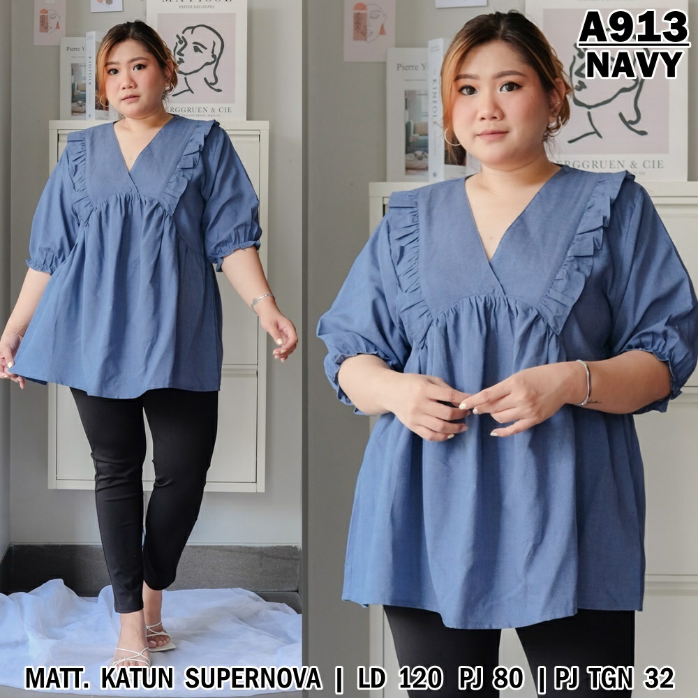 WSE390 - Blouse Jumbo Fatin XXXL Blus Jumbo 3XL Leher V BIG SIZE UK XXXL LD 120 CM PL 80 CM Katun Supernova PREMIUM QUALITY