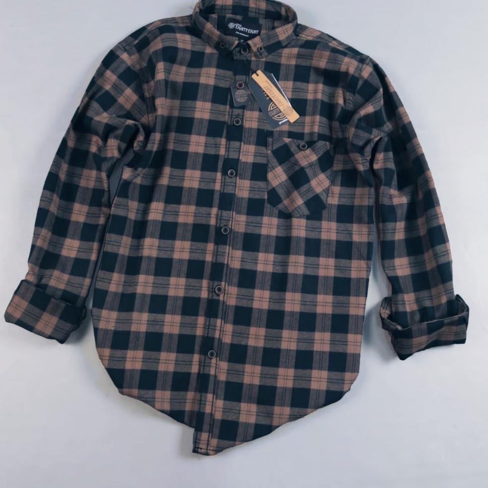 Tidak Diragukan.. Brill Eighty Eight - Kemeja Flanel Panjang Premium Black Soft Brown 88 L3014