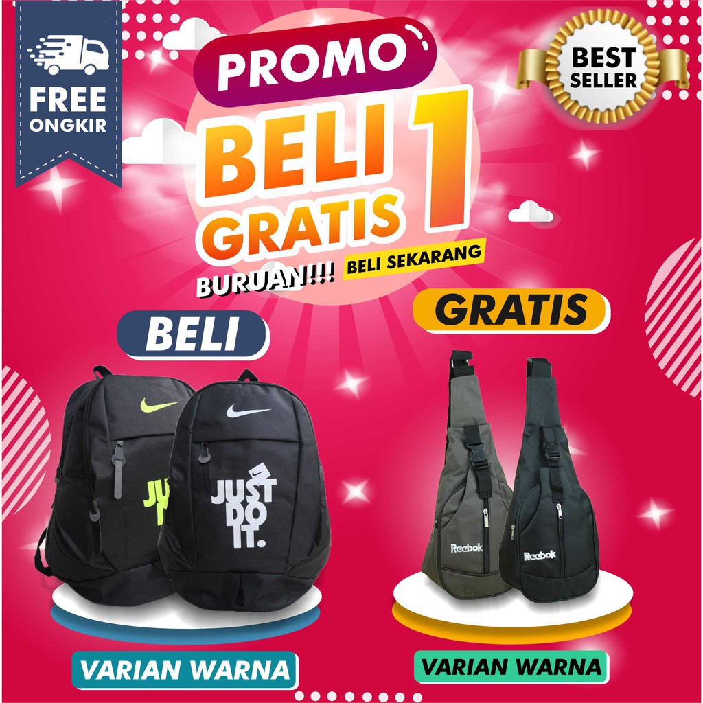 BELI 1 GRATIS 1 RANSEL GENDONG PRIA SEKOLAH SMP SMA FREE SELEMPANG SLINGBAG COWOK KEREN HANGOUT