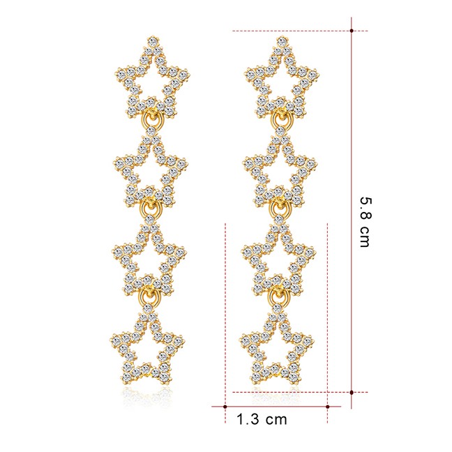 LRC Anting Tusuk Fashion Real Gold Alloy Rhinestone Pentagonal Earrings F79761