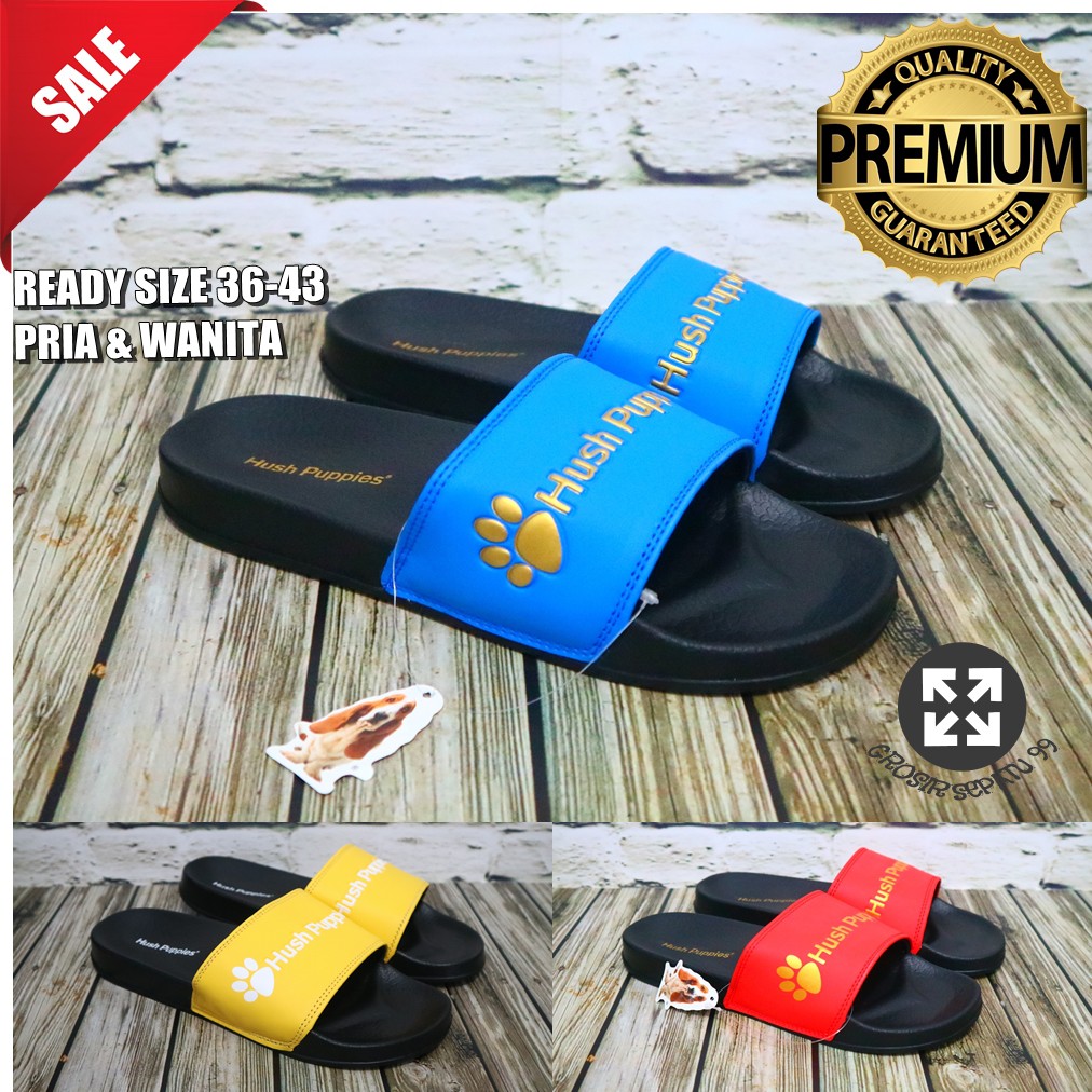 PGS Sendal Hush Puppies Slide Sport Hitam Biru Kuning Merah Sandal Jelly Slop Pria Wanita Import