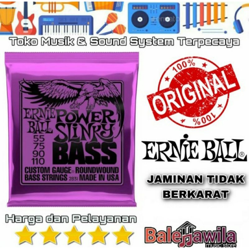 Senar Gitar Bass Elektrik Ernie Ball Ernieball 2831 Power Slinky Nickel Wound