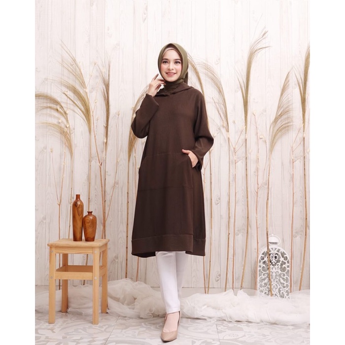 Tunik Terbaru HOODIE 1034HW JESLIN KAOS ATASAN FASHION WANITA HIJAB MUSLIM Army C9I4 Berkualitas Kem
