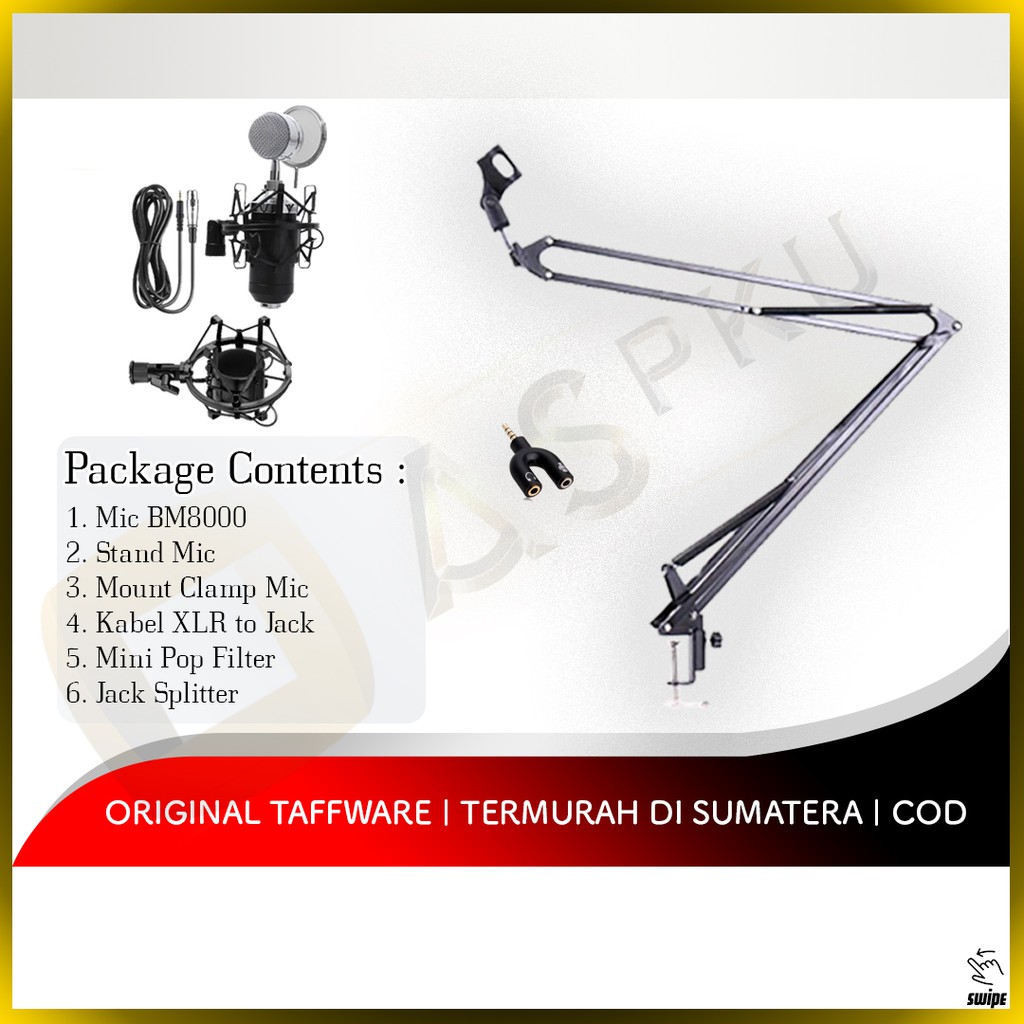 Mic Condenser BM8000 (Paket Komplit) Original Taffware / Micrphone / Karaoke / Rekaman / Studio  Mik