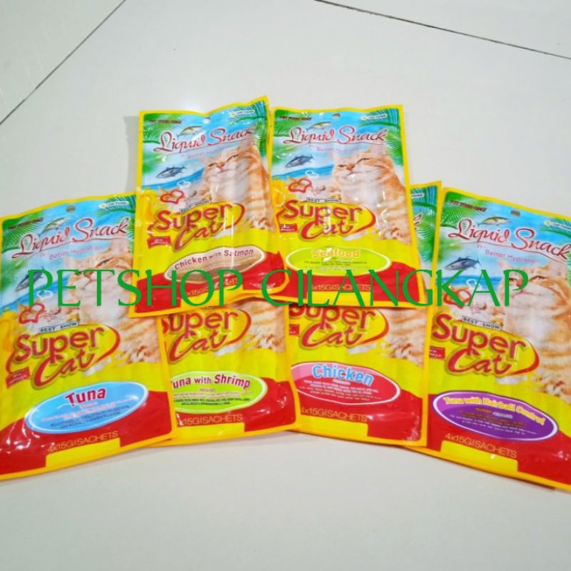 snack camilan cemilan Kucing Liquid Snack Super Cat Supercat sachet isi 4 pcs