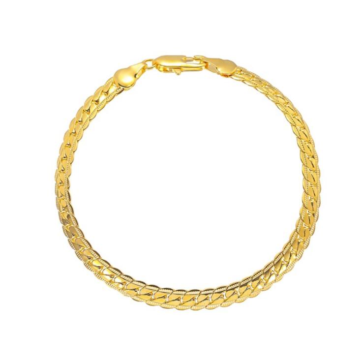 Gelang 18k Emas Fashion Sederhana embossing Pria wanita bangles Baja Titanium Aksesoris Perhiasan HipHop Bracelet Rantai-Gold