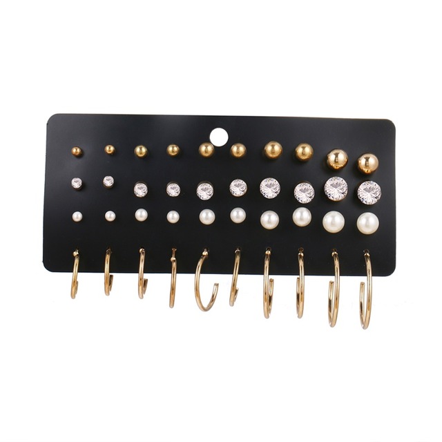 Set Anting Stud Rumbai Bentuk Hati Geometris Aksen Mutiara Kristal Gaya Bohemian 17km Untuk Wanita-3