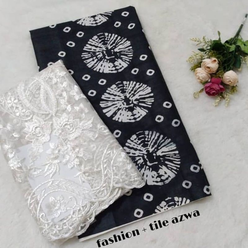 RAJA KAIN BATIK HITAM PUTIH SHIBORI SET TULLE