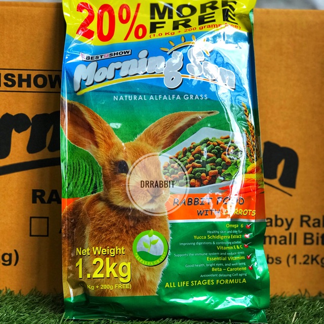 Morning sun alfalfa grass with carrot pelet kelinci