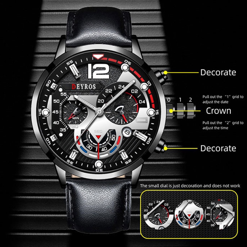 HARGA TERBAIK✅ Jam Tangan Pria Elegan Aksen Emas Tali Kulit Premium Kombinasi Sempurna Gaya Mewah Fungsionalitas Klasik JPD-02