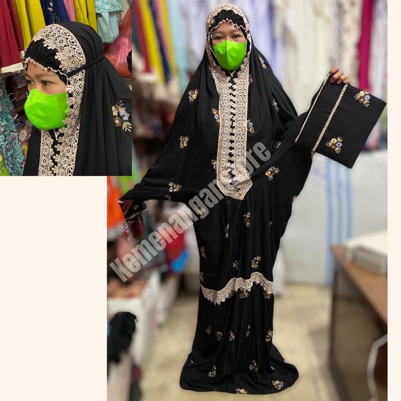 Mukena Terusan Rayon Jumbo Premium Kualitas No 1 Full Bordir Bunga Melati Cantik / Monstera / Gracel