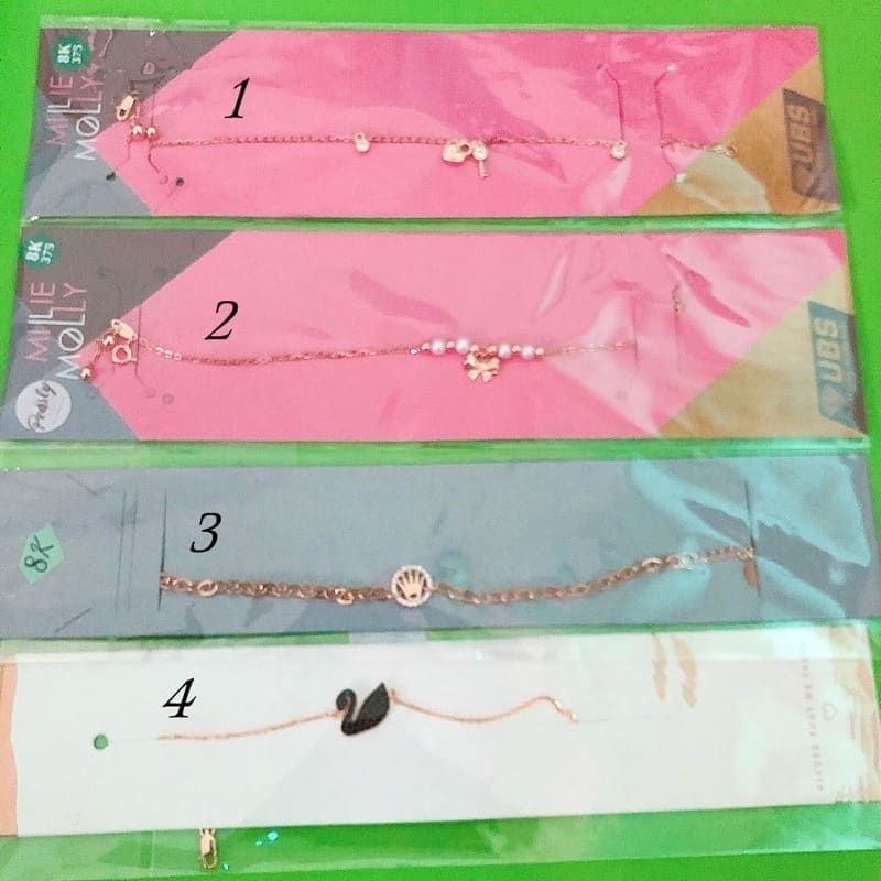 Gelang rantai serut dan biasa gembok kunci, pearly pita, rolexx, angsa hitam UBS HWT Ayu kadar 375 8K