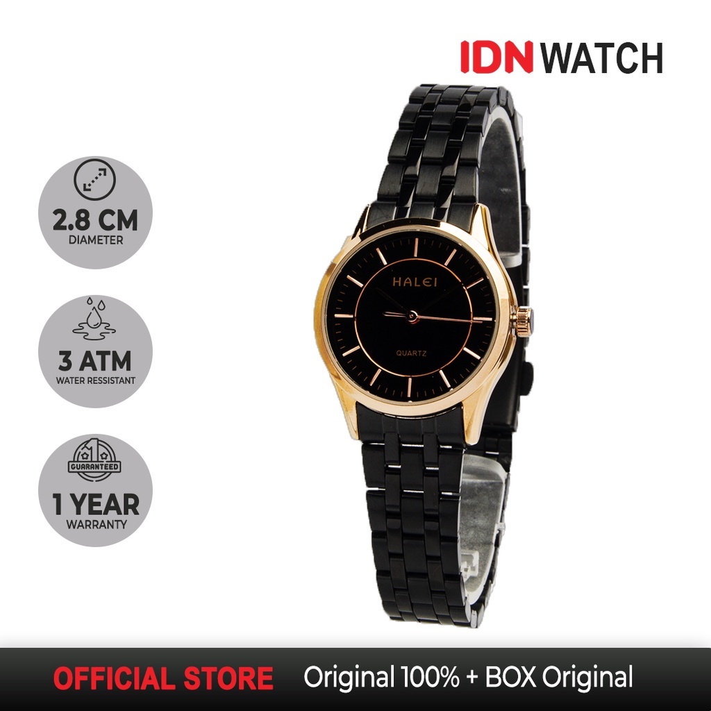 Halei Jam Tangan Analog Wanita Elegant Formal Hitam Rosegold Original Garansi 1 Tahun Stainless 567L