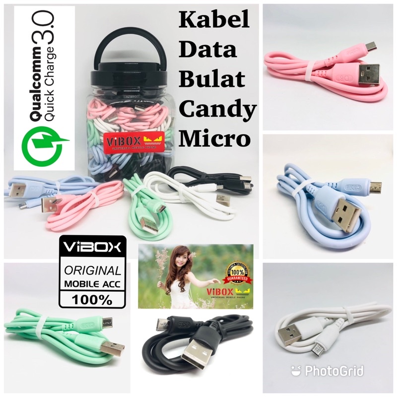 GROSIR 1TOPLES ISI 30PCS KABEL DATA CANDY BULAT FLECO ORIGINAL FAST CHARGING WARNA MACARON TERBAIK