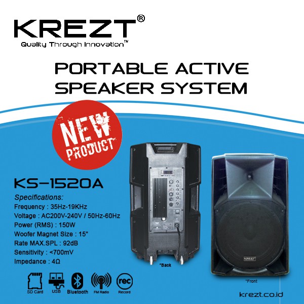 Speaker Aktif Krezt KS 1520A ( 15 inch ) USB,bluetooth,FM Radio