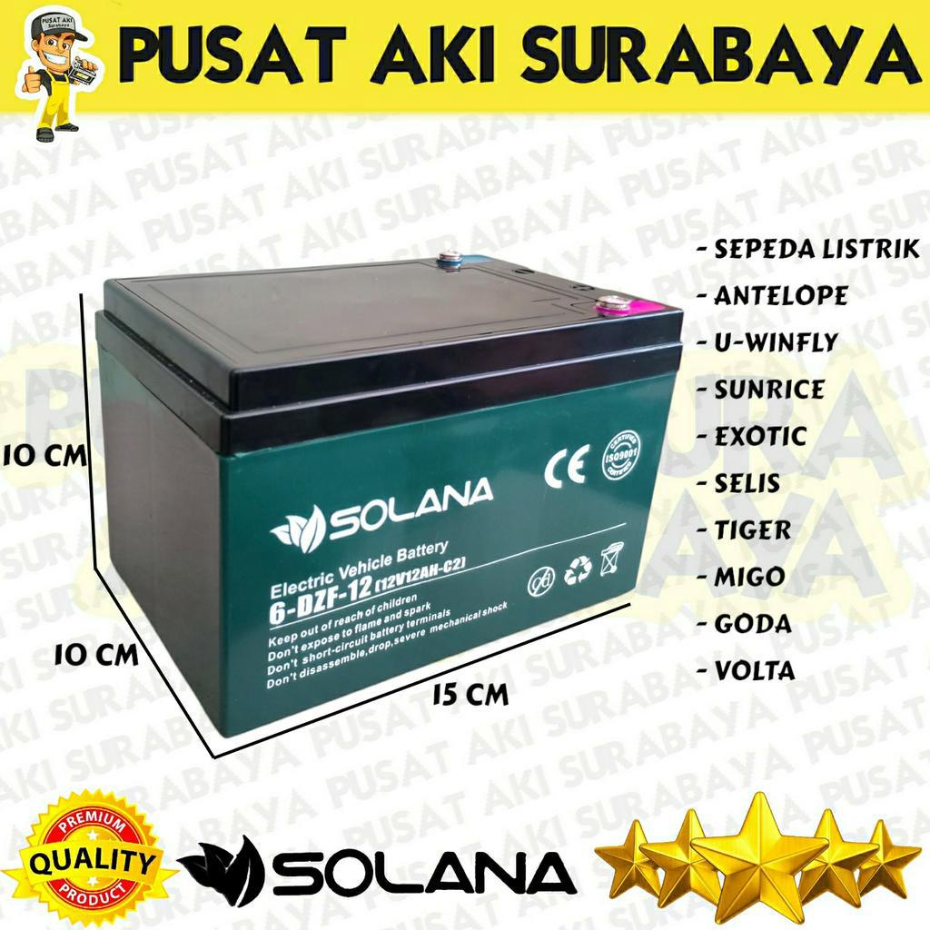 TERBAGUS ACCU SOLANA 6DZF12 BATTERY U-WINFLY ANTELOPE SEPEDA LISTRIK ELECTRIC VEHICLE BATTERY 12 VOLT 12 AMPER 12V 12AH