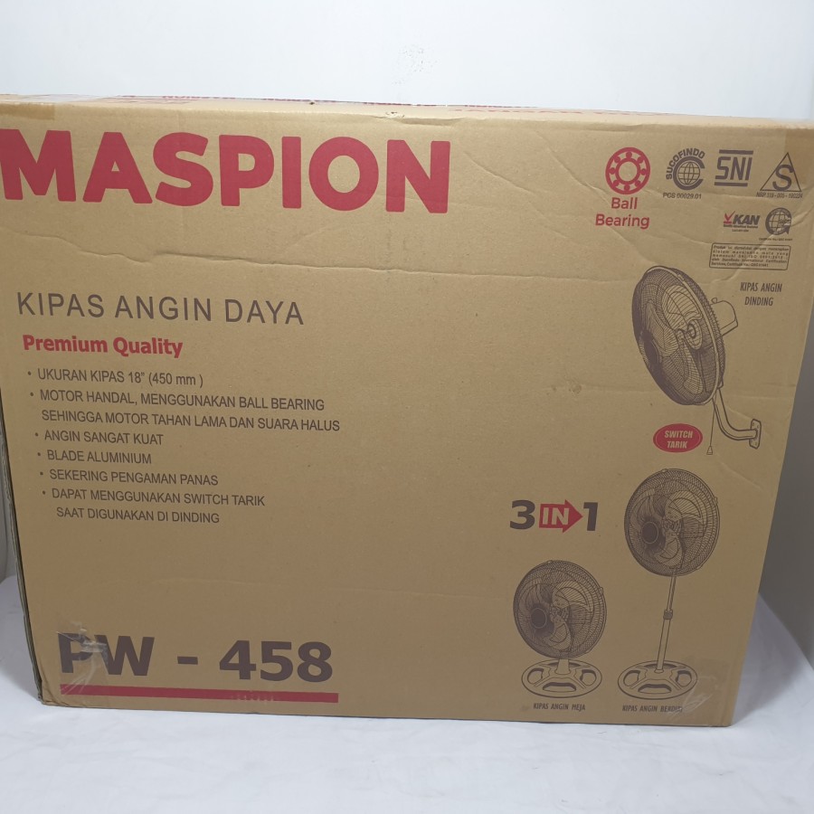 Maspion Power Fan Kipas Angin 3in1 18 inch PW 458 - PW458 (GOJEK/Grab) tidak berisik origginal