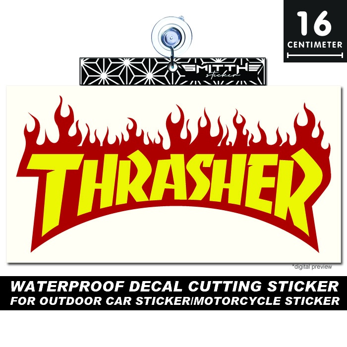 Stiker THRASHER Cutting Sticker Decal Waterproof aksesoris Motor Mobil