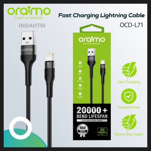 Oraimo Cable Data OCD-L71 Iphone Lightning Fast Charging USB 1 meter Original