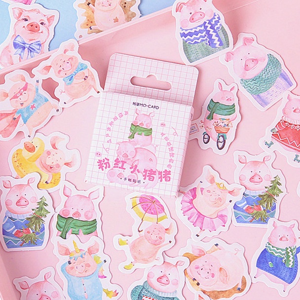 46 Pcs/set Pink Cartoon Cute Pig Pattern Stickers For Diy Crafts Scrapbooking Decoration