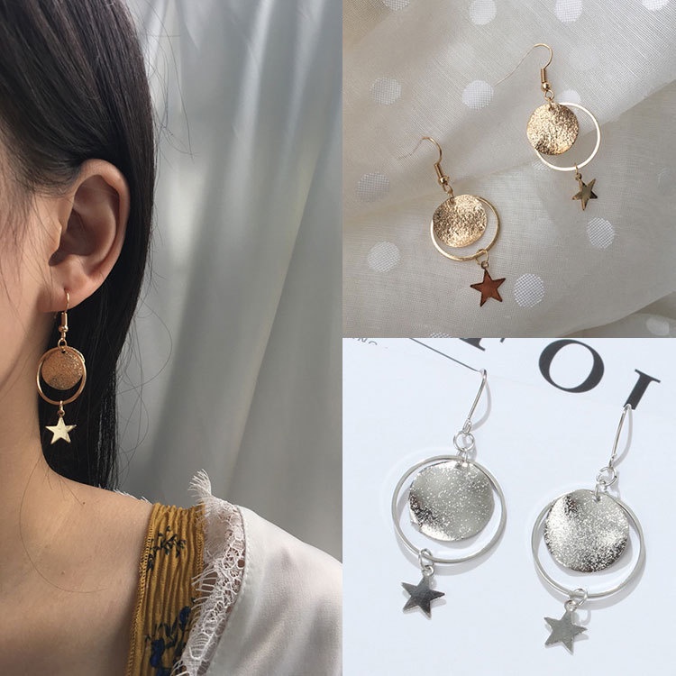 Korea girly payet Pentagram anting-anting Korea Panjang lingkaran anting-anting anting-anting wanita