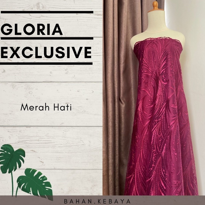 Kain Brukat Brokat Bahan Kebaya Tile Tule Mutiara Gloria Exclusive Warna Merah Maroon Merah Hati Bur