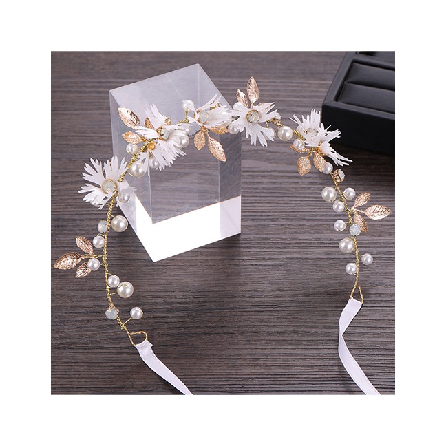 LRC Aksesoris Rambut Fashion White Flower Leaf Hair BandFashion White Flower Leaf Hair Band F47662