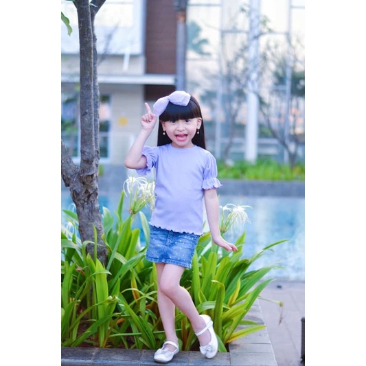 Kaos holie knit Ruffle tee (kaos polos) 2-5 tahun atasan kerut anak