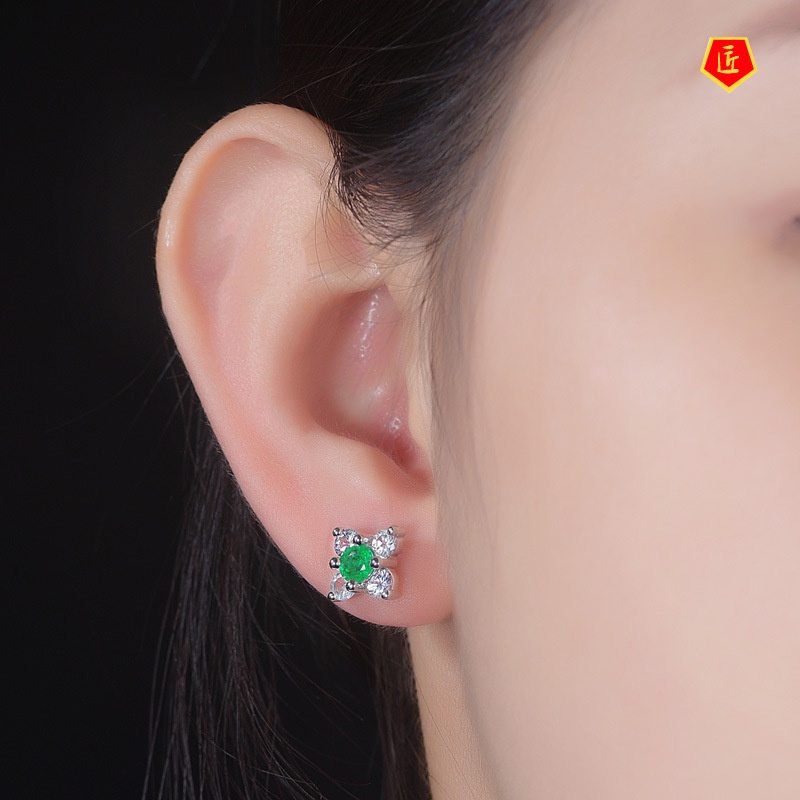 [Ready Stock]Elegant New Chic Blue Diamond Flower Stud Earrings