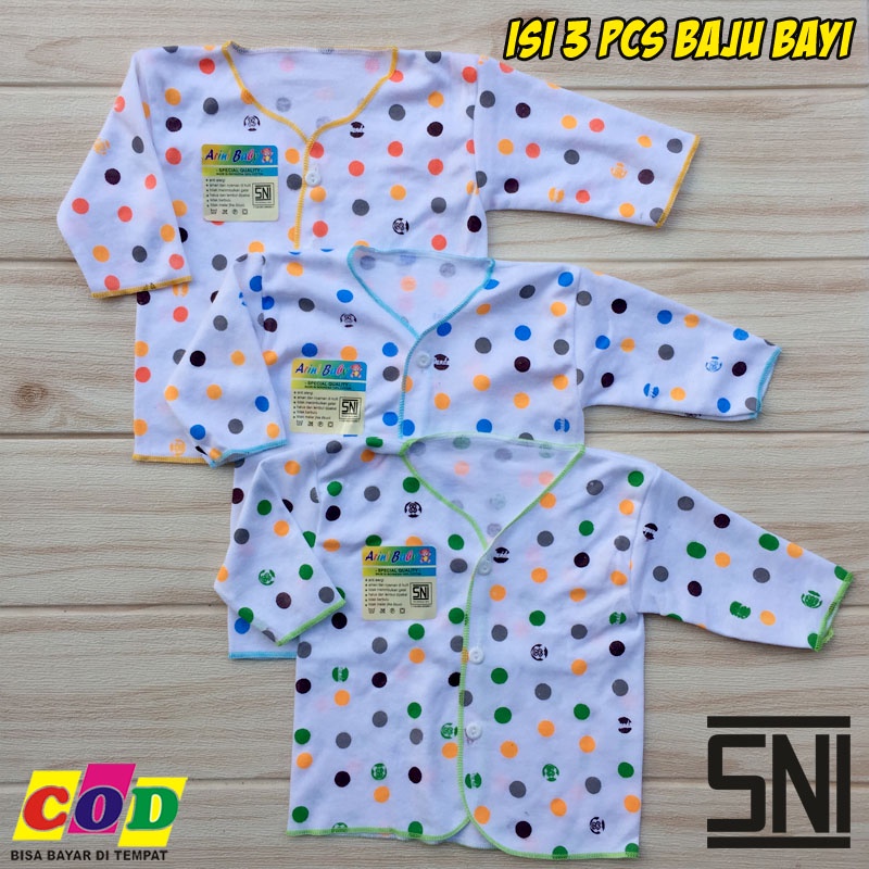 Ana Baby - Kualitas Premium 3 PCS Baju Bayi Baru Lahir Lengan Panjang Motif Polkadot