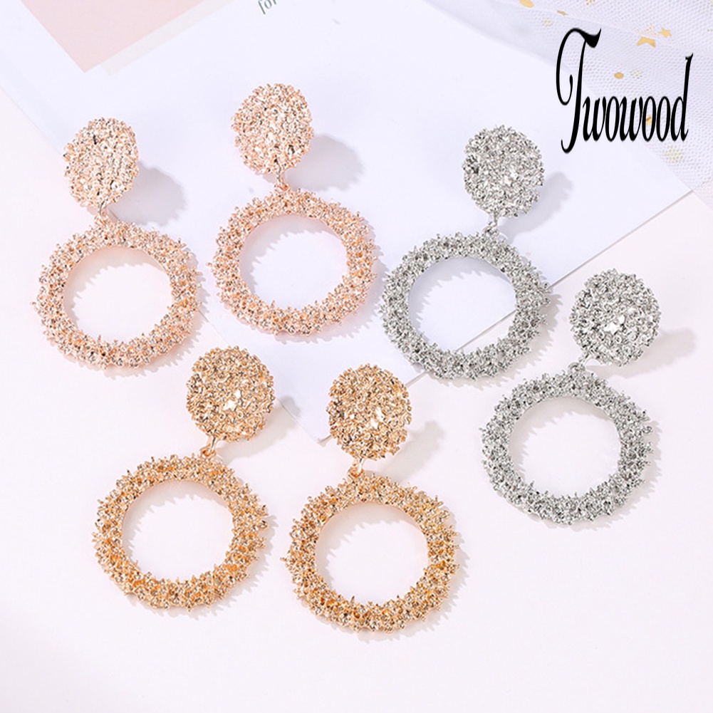 Anting Stud Bentuk Lingkaran Geometris Model Hollow Untuk Wanita