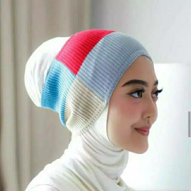 Ciput rajut 4 WARNA /Ciput inner bandana rajut polos salur 4 warna.