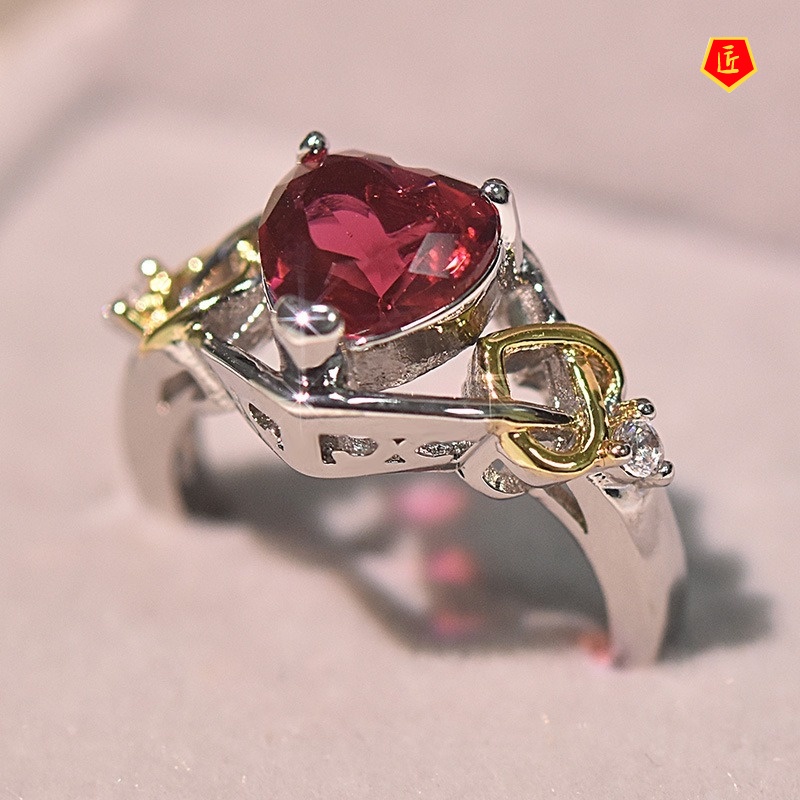 [Ready Stock]Fashion Elegant Rose Red Heart-Shaped Diamond Ring