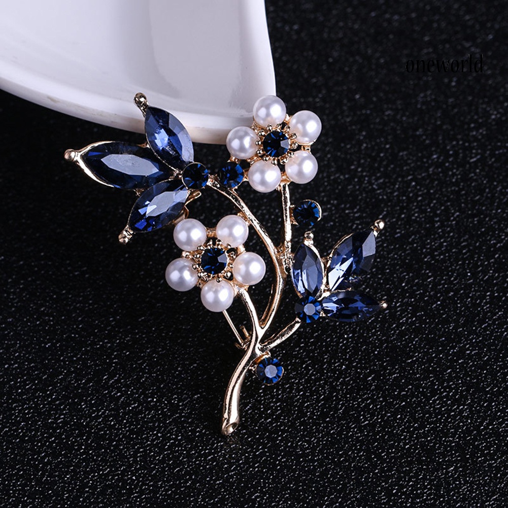 OW@ Women Faux Pearl Rhinestone Petals Flowers Brooch Pin Jewelry Clothing Accessory