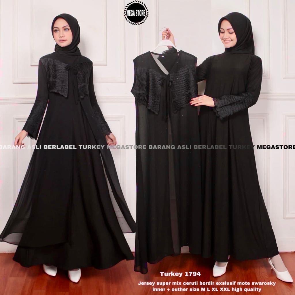 Turkey Abaya Original Asli megastore Model 1794 Gamis Jumbo kekinian Inner Outer Ceruti Jersey Premi