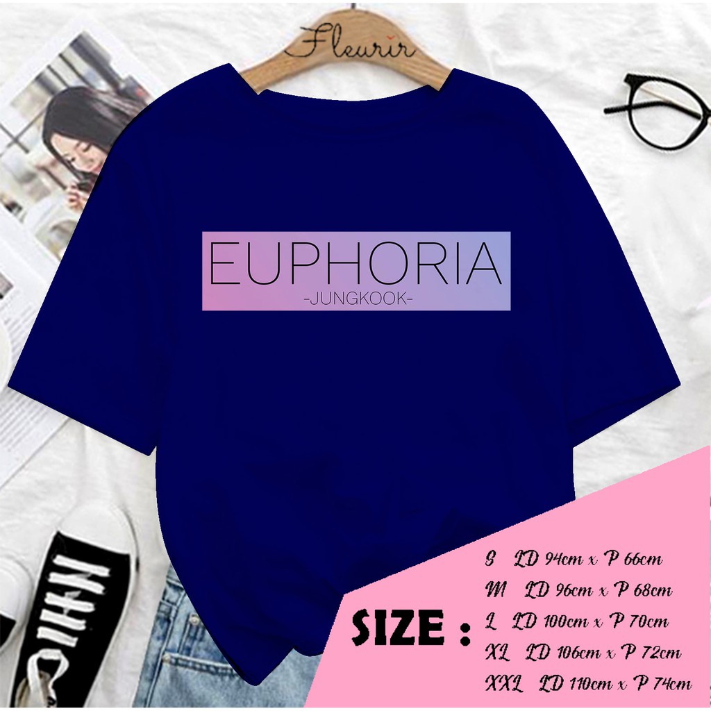 FLEURIR - KAOS EUPHORIA TEXT  JUNGKOOK WANITA DEWASA LENGAN PENDEK TEE UNISEX PRIA