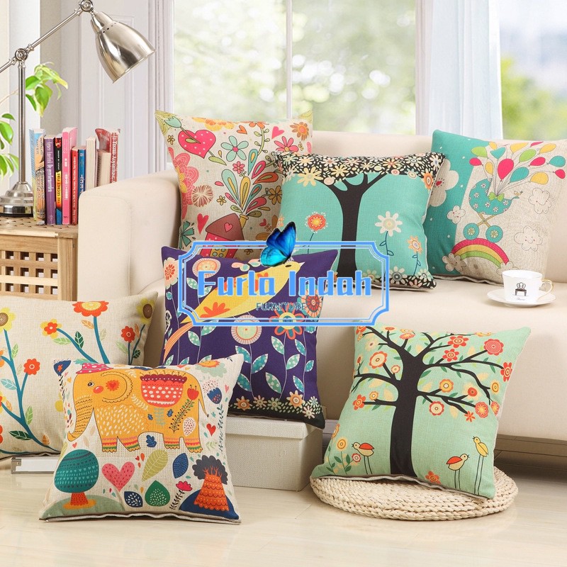 sarung bantal sofa sarung bantal kursi motif putih bunga/hijau pohon/gajah 45×45cm