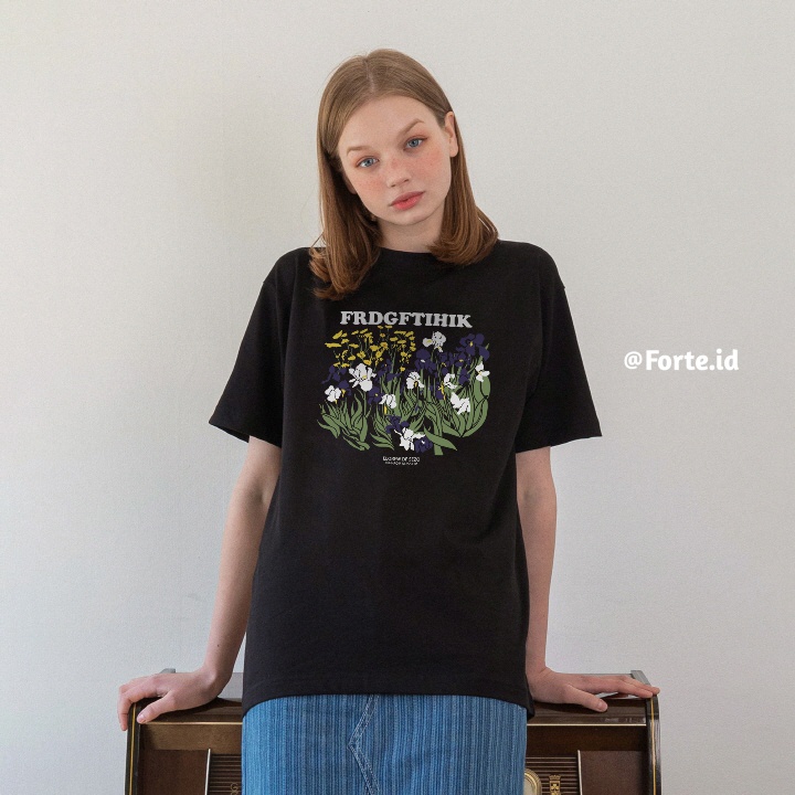 American Style Vintage Printed T-shirt Oversize Kaos Wanita Hitam Lengan Pendek Baju Wanita Kekinian