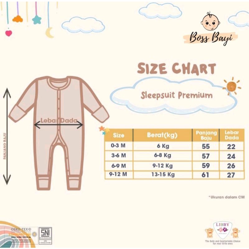 LIBBY - Premium Sleepsuit Motif / Jumper Panjang Bayi 0-12bulan