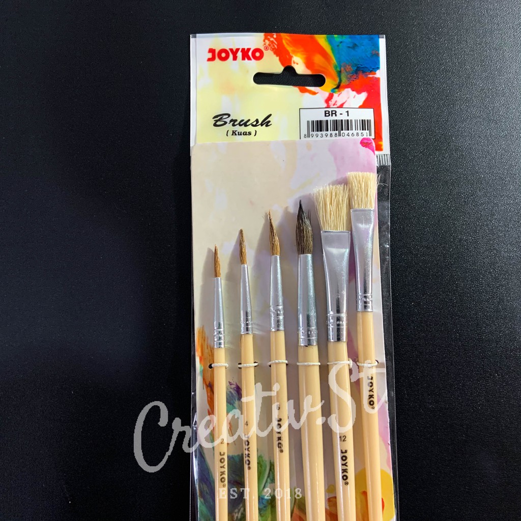 

JOYKO Kuas Lukis Set Br-1 6 Pcs Kuas Flat Round Art Brush Set