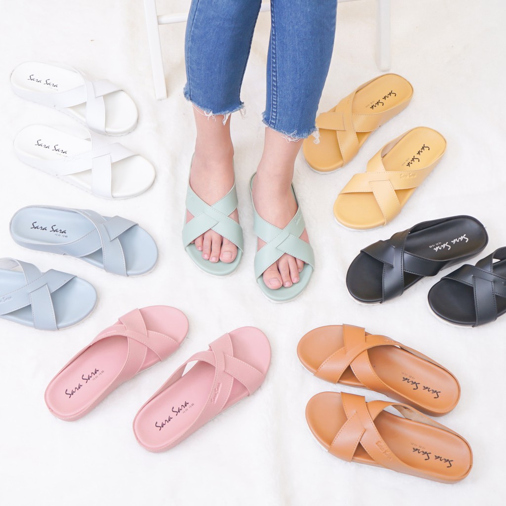 SARA SARA VIVI Sandal Tali Wanita Casual sendal slop cewek anti slip Ban Dua Silang kekinian